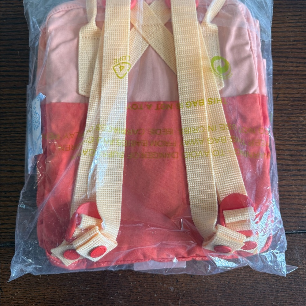 Fjallraven Kanken Mini Coral and Peach Backpack with Cream Straps - Picture 3 of 5